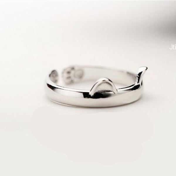 Silver Plated Cat Ear Ring Design Cute Fashion Jewelry Cat Ring For Women and Girl Gifts Adjustable charms Anel