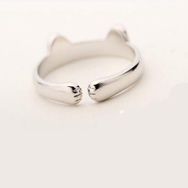 Silver Plated Cat Ear Ring Design Cute Fashion Jewelry Cat Ring For Women and Girl Gifts Adjustable charms Anel