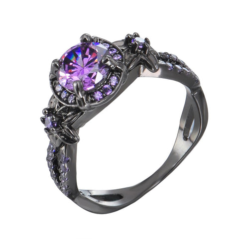 AMORUI Women Trendy Wedding Bands Alloy Black Color Love Ring Purple Cubic Zircon Rings for Women Fashion Party Ring Jewellery