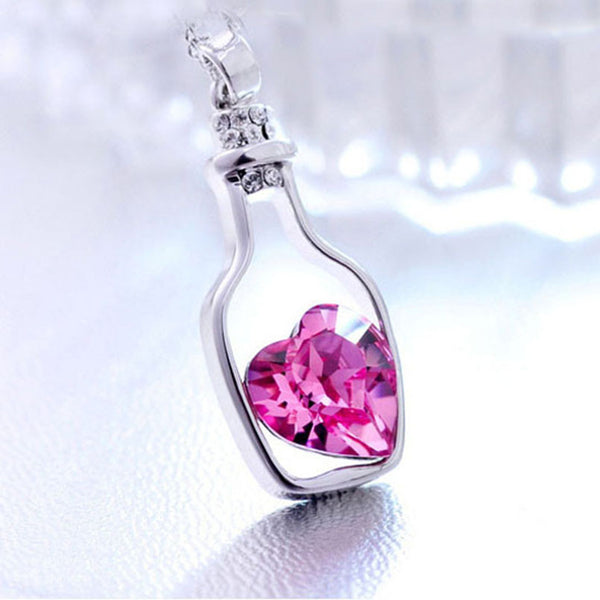 3colors Heart Crystal Pendant Necklace Fashion Creative Women Necklace Ladies Popular Style Love Drift Bottles Pendant Necklace