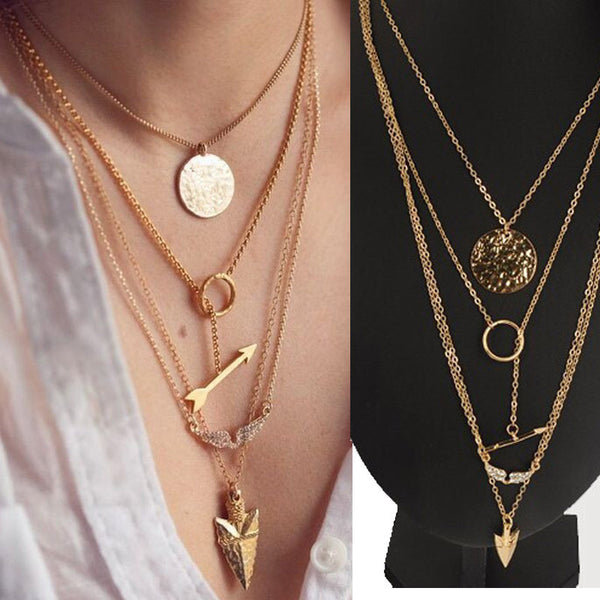 SUSENSTONE Fashion Women Necklaces Multilayer Irregular Crystal Gold Pendant Chain Statement Necklace  Suzie