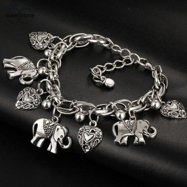 Vintage Elephant Heart Pendant Bracelets