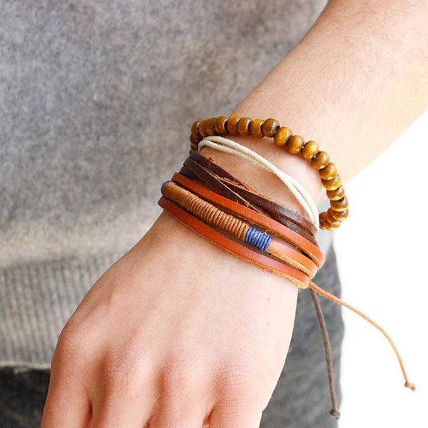 Multi-layer men and women bracelet Fashion Women Multilayer Handmade Wristband Leather Bracelet Bangle