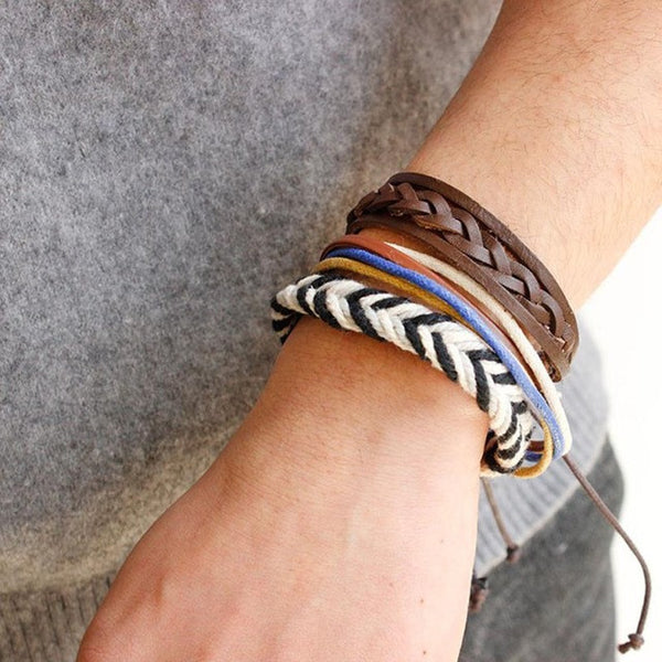 Multi-layer men and women bracelet Fashion Women Multilayer Handmade Wristband Leather Bracelet Bangle