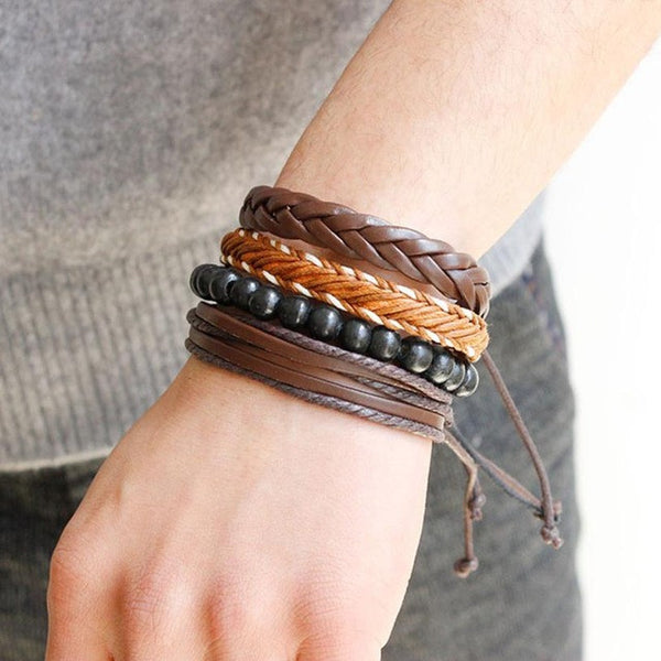 Multi-layer men and women bracelet Fashion Women Multilayer Handmade Wristband Leather Bracelet Bangle