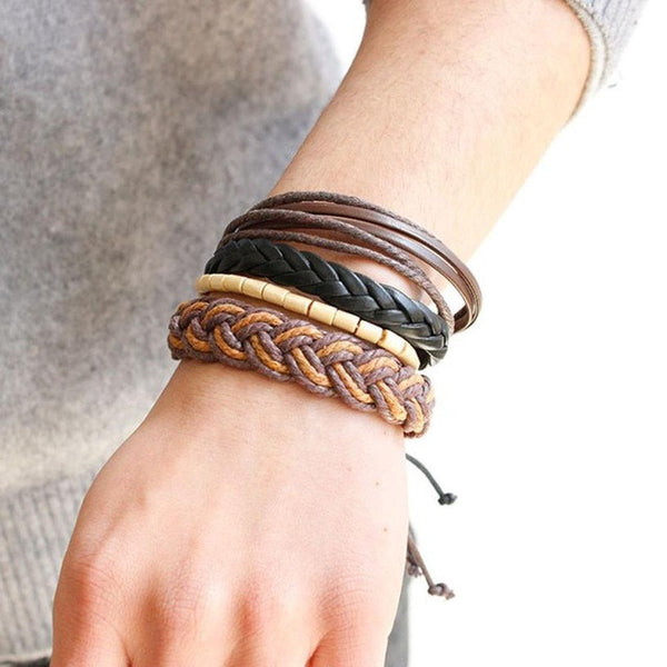 Multi-layer men and women bracelet Fashion Women Multilayer Handmade Wristband Leather Bracelet Bangle