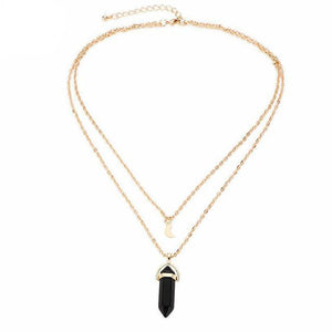 Women Multilayer Irregular Crystal Opals Pendant Necklace Choker Chain