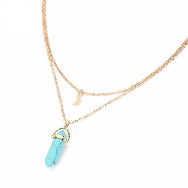 Women Multilayer Irregular Crystal Opals Pendant Necklace Choker Chain