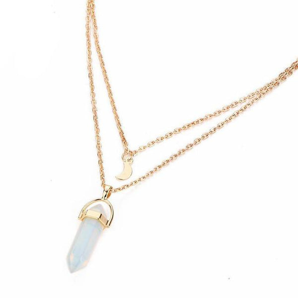 Women Multilayer Irregular Crystal Opals Pendant Necklace Choker Chain