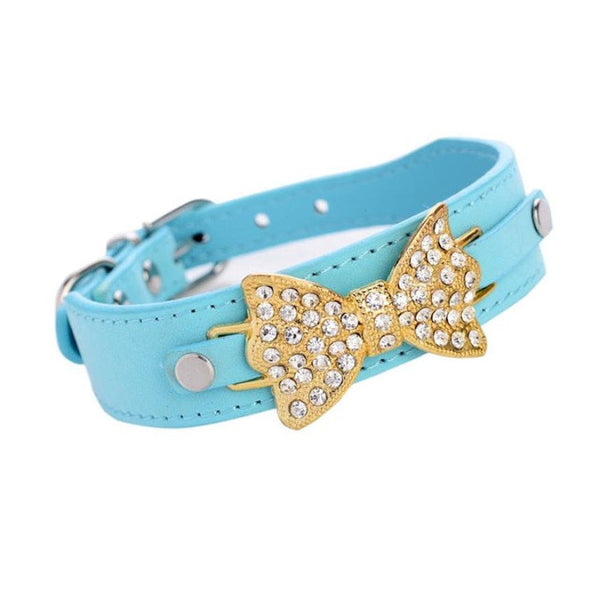 Super Deal Pet Dog Puppy Cat Collar Bling Crystal With Leather Bow Necklace New XT