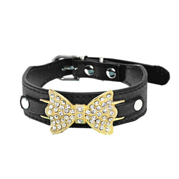 Super Deal Pet Dog Puppy Cat Collar Bling Crystal With Leather Bow Necklace New XT