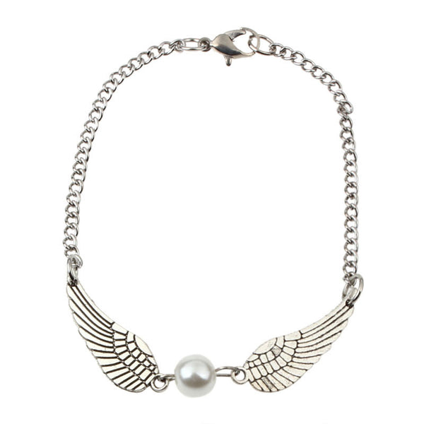 Silver Infinity Retro Pearl Angel Wings Jewelry Dove Peace Bracelet