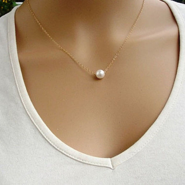 Fashion Simple Imitate Pearl Bib Choker Statement Collar Necklace for Women