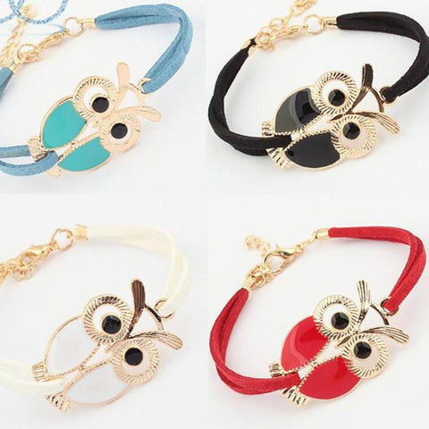 New Fashion Womens Girls Vintage Owl Decoration Faux Leather Bracelets Jecksion brand new and high quality