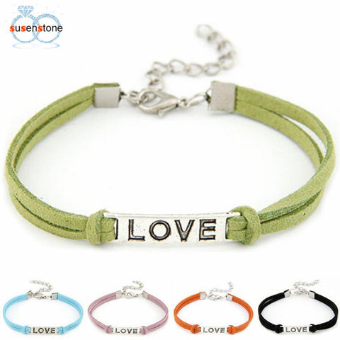 1PC Braided Adjustable Leather Popular Bracelet Women Men Love Handmade Alloy Rope Charm Jewelry Weave Bracelet Gift