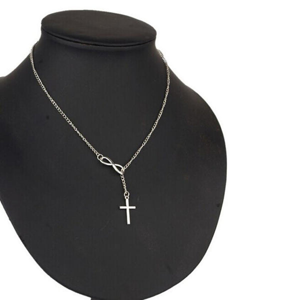 Fashion Casual Personality Infinity Cross Lariat Pendant Necklace Chain