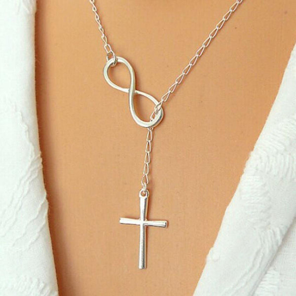 Fashion Casual Personality Infinity Cross Lariat Pendant Necklace Chain