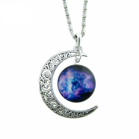 Antique Vintage Moon Time Necklace Sweater Chain Pendant Jewelry