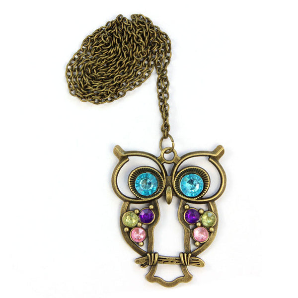 Owl Necklace Sweater Link Chain Choker Gold Rhinestone Crystal Cubic Zirconia Pendant Statement Charm Women Fashion Jewelry 25