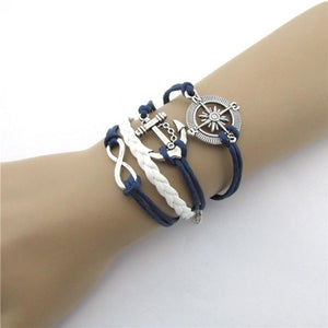 New Hot Infinity Love Anchor Compass Leather Charm Bracelet Plated Silver Frindship bracelets for women