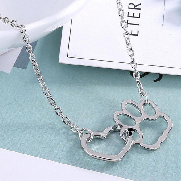 Pendant Necklace for women girl Personalized charming Fashion jewelry Silver plated Black and White crystal rhinestone Dog Paw