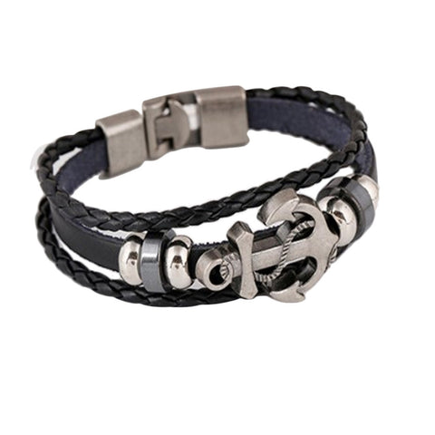 Men's Anchor Design Alloy Leather Bracelet