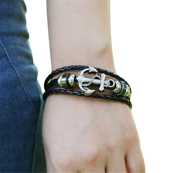 Men's Anchor Design Alloy Leather Bracelet