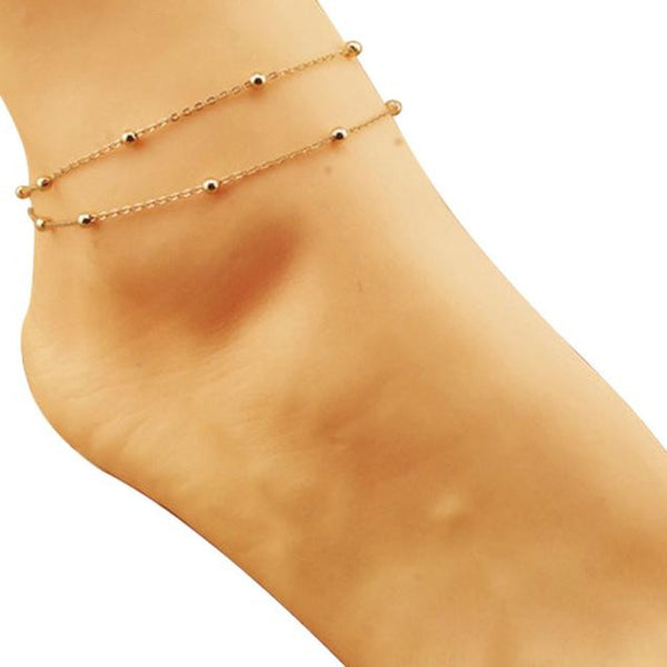 Cute Gold Double Chain Anklet Bracelet Ankle Foot Jewelry Barefoot Beach Anklet