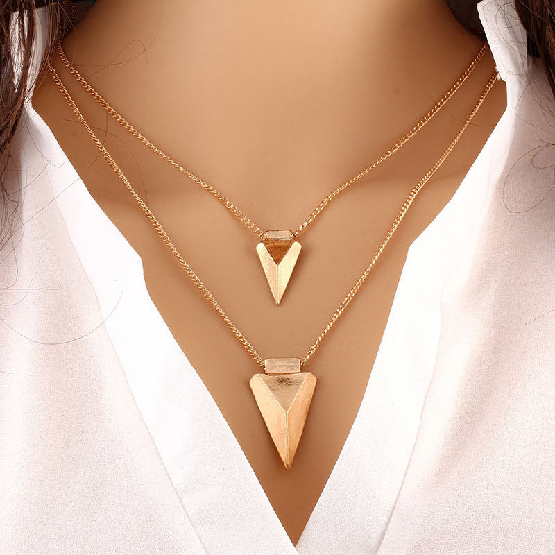 Fashion Women Two Layer Arrow Gold Pendant Chain Statement Necklace