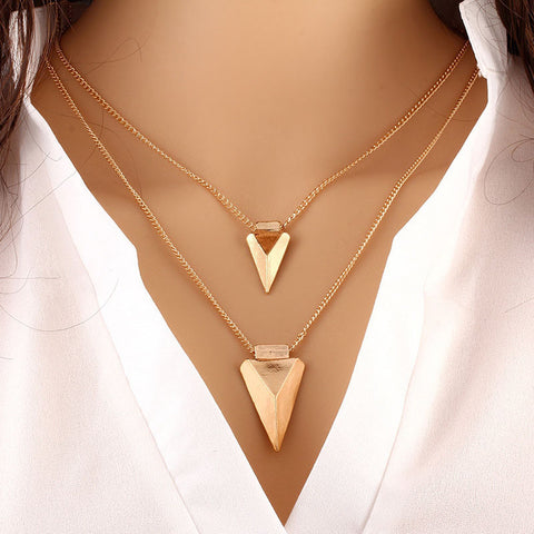 Fashion Women Two Layer Arrow Gold Pendant Chain Statement Necklace