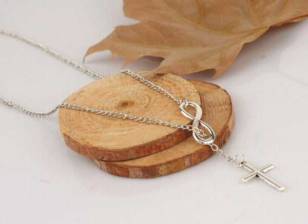 Fashion Casual Personality Infinity Cross Lariat Pendant Necklace Chain