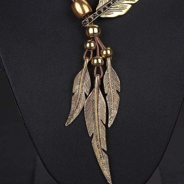 Alloy Feather Antique Vintage Time Necklace Sweater Chain Pendant Jewelry