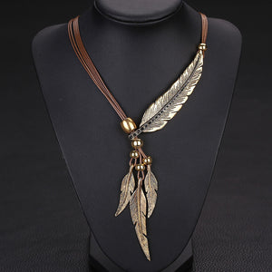 Alloy Feather Antique Vintage Time Necklace Sweater Chain Pendant Jewelry