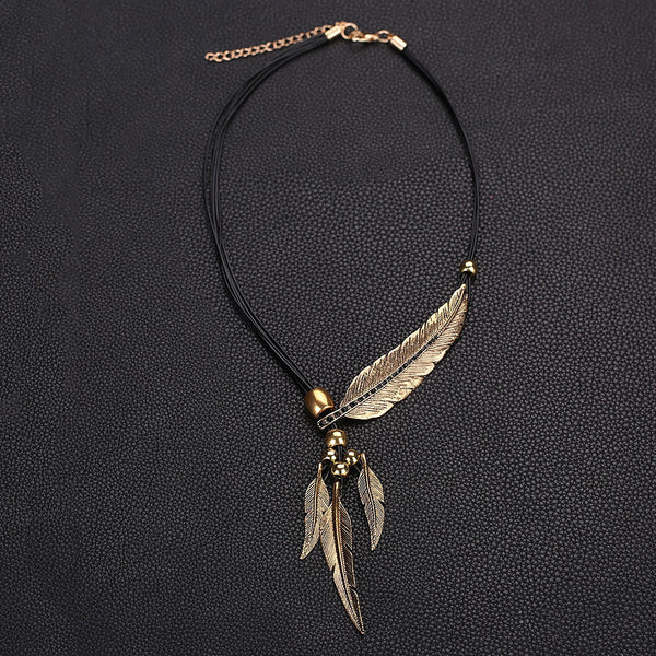 Alloy Feather Antique Vintage Time Necklace Sweater Chain Pendant Jewelry