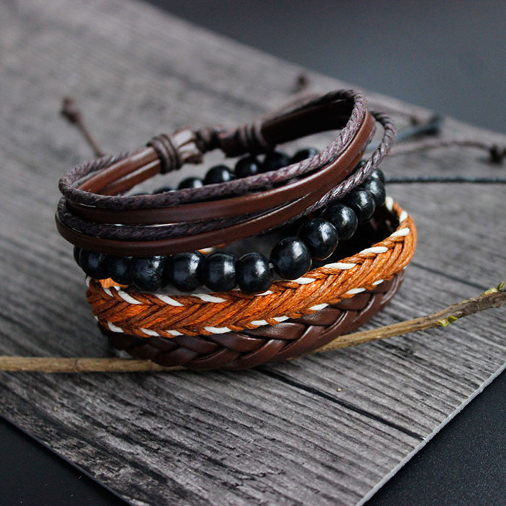 Fashion Women Multilayer Handmade Wristband Leather Bracelet Bangle A