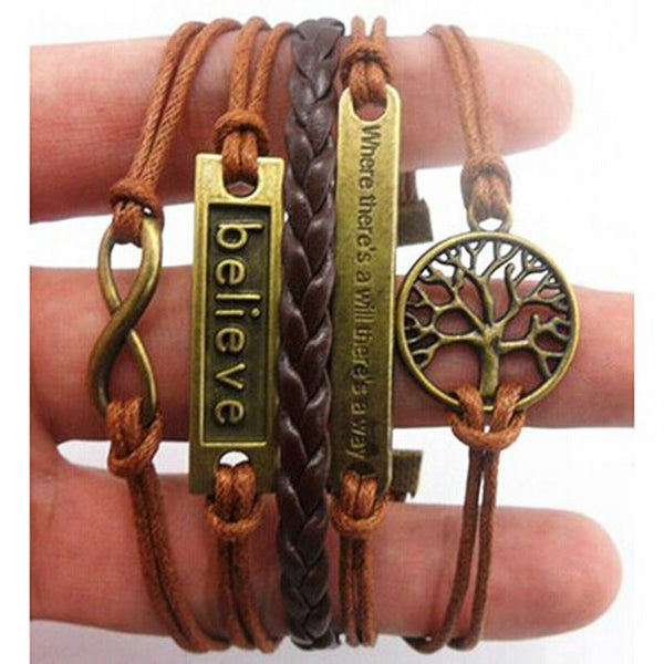 Handmade Adjustable Tree For Life Believe Multilayer Bracelet Wristband