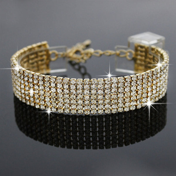 Crystal Rhinestone Bracelet Bangle Wedding Bridal Wristband Gold