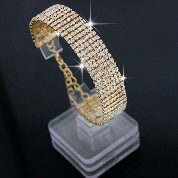 Crystal Rhinestone Bracelet Bangle Wedding Bridal Wristband Gold