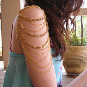 Golden Arm Slave Harness Tassels Chain Upper Cuff Armband Armlet Bracelet Bangle