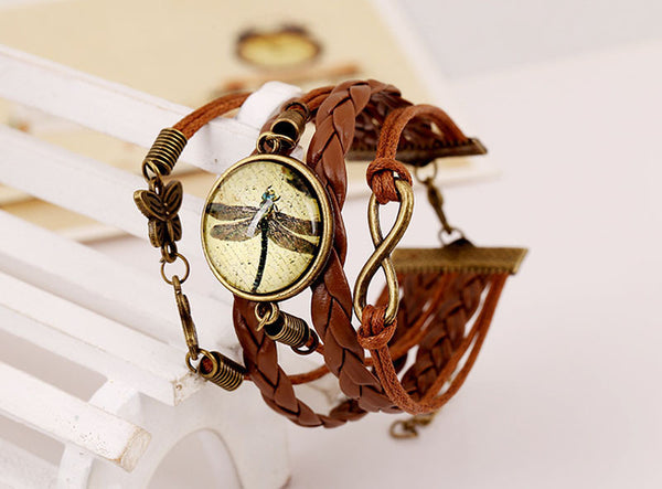 Women Men Butterfly Dragonfly  Leather Chain Charms Bracelet Jewelry Gift