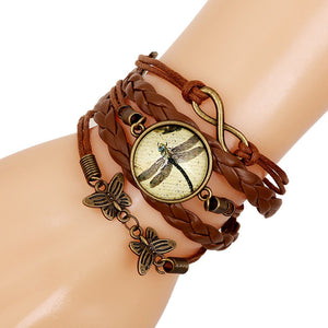 Women Men Butterfly Dragonfly  Leather Chain Charms Bracelet Jewelry Gift