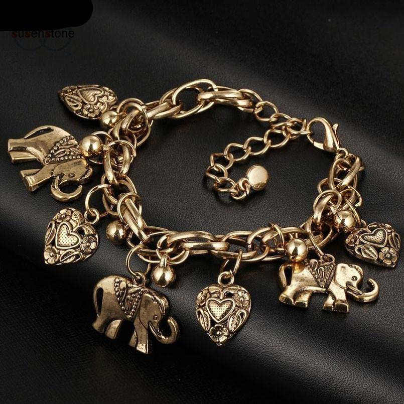 Vintage Elephant Heart Pendant Bracelets