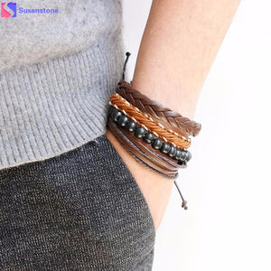 Multi-layer men and women bracelet Fashion Women Multilayer Handmade Wristband Leather Bracelet Bangle