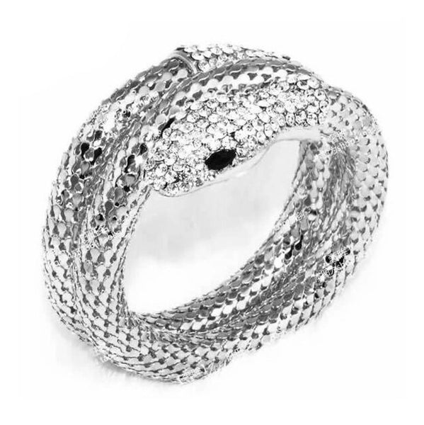 Punk Rhinestone Curved Stretch Snake Cuff Bangle Bracelet GD