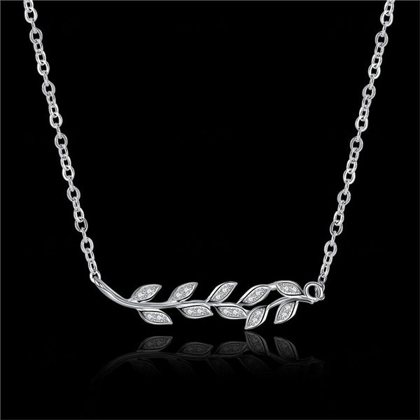 Sterling Silver Olive Branch Leaves Pendent Necklace