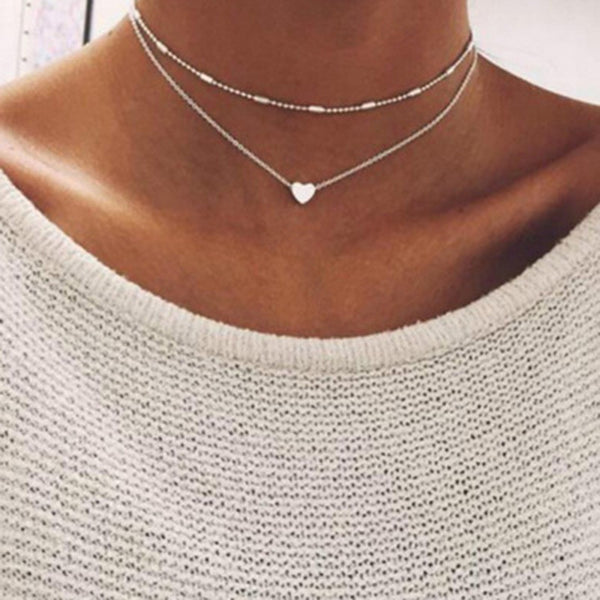 Fashion Women Multilayer Love Heart Pendant Necklace Chain Jewelry