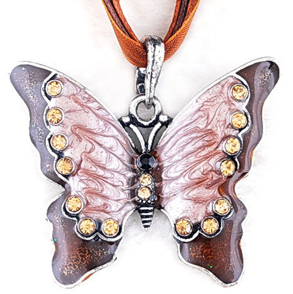 Women Fashion Jewelry Butterfly Crystal Pendant Necklace Chain