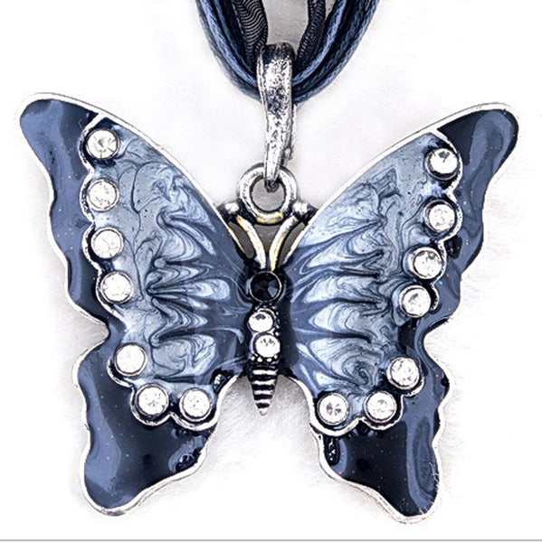 Women Fashion Jewelry Butterfly Crystal Pendant Necklace Chain