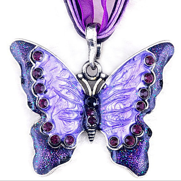 Women Fashion Jewelry Butterfly Crystal Pendant Necklace Chain