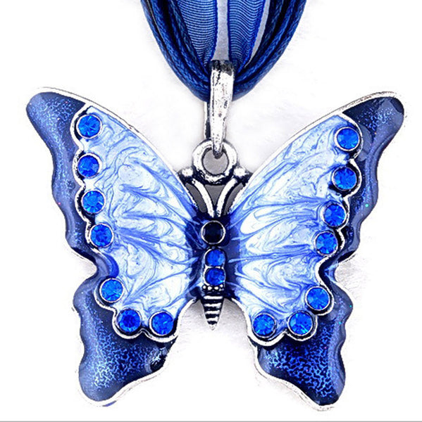 Women Fashion Jewelry Butterfly Crystal Pendant Necklace Chain